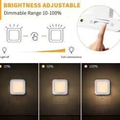 2pcs Plug In Night Light Twilight Sensor Dimmable Warmwhite Wireless Cabinet Light EU US UK for Kids Bedroom Auto Dusk to Dawn Sensor LED Night Lamp