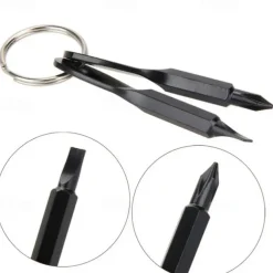 2pcs Portable Phillips & Slotted Screwdriver Key Ring Set - Multi-Functional Mini Pocket Repair Tool Gadget for Camping Accessories