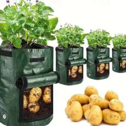 4pcs Potato Grow Bags 10 Gallon Grow Bags With Flap And Handles Plant Container Planter Pot For Potato Tomato And Vegetables Green