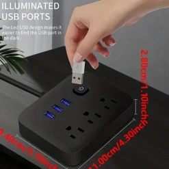 1Pcs Power Strip Surge Protecto Flat Plug Desktop Charging Station With Overload Protection For Home Office Travel Computer