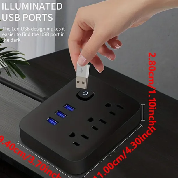 1Pcs Power Strip Surge Protecto Flat Plug Desktop Charging Station With Overload Protection For Home Office Travel Computer