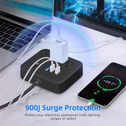1Pcs Power Strip Surge Protecto Flat Plug Desktop Charging Station With Overload Protection For Home Office Travel Computer