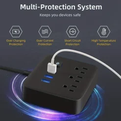 1Pcs Power Strip Surge Protecto Flat Plug Desktop Charging Station With Overload Protection For Home Office Travel Computer