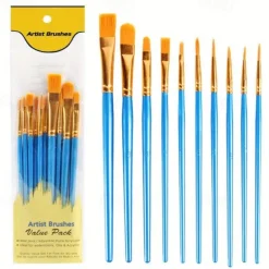 10pcs Professional Artist Paint Brushes Set - Perfect for Acrylic, Oil, Watercolor & Canvas Painting - Ideal for Kids & Professionals!