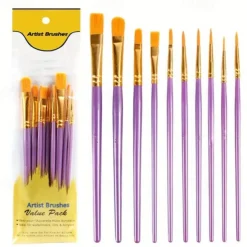 10pcs Professional Artist Paint Brushes Set - Perfect for Acrylic, Oil, Watercolor & Canvas Painting - Ideal for Kids & Professionals!
