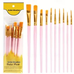 10pcs Professional Artist Paint Brushes Set - Perfect for Acrylic, Oil, Watercolor & Canvas Painting - Ideal for Kids & Professionals!
