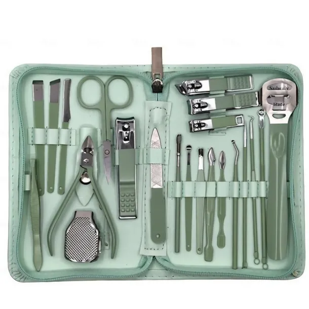 22pcs Professional Nail Clippers Pedicure Kit Stainless Steel Toenails Nail Files Ear Spoon, Grooming Kit For Travel