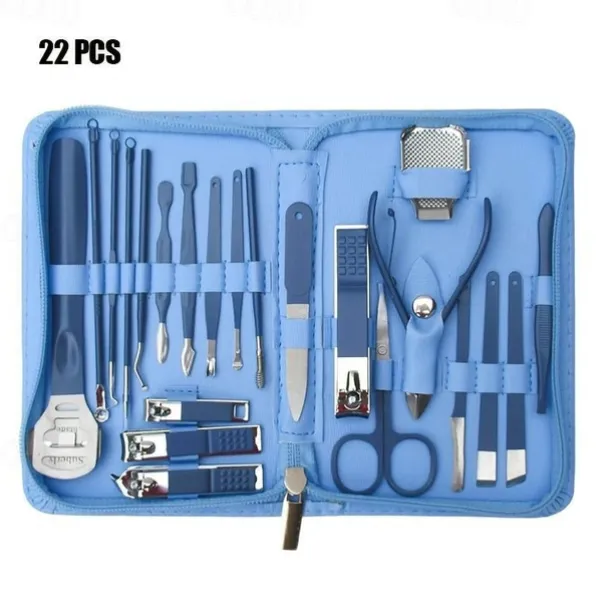 22pcs Professional Nail Clippers Pedicure Kit Stainless Steel Toenails Nail Files Ear Spoon, Grooming Kit For Travel