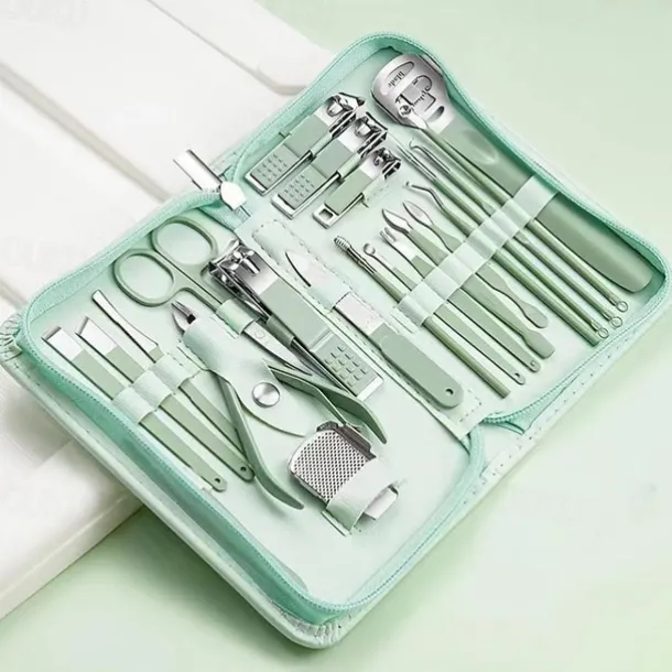 22pcs Professional Nail Clippers Pedicure Kit Stainless Steel Toenails Nail Files Ear Spoon, Grooming Kit For Travel