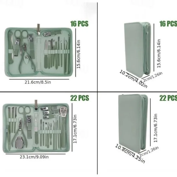 22pcs Professional Nail Clippers Pedicure Kit Stainless Steel Toenails Nail Files Ear Spoon, Grooming Kit For Travel