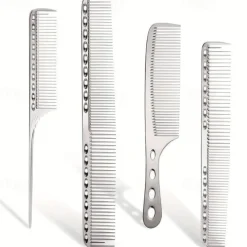 4pcs Professional Stainless Steel Comb Space Aluminum Comb For All Hair Types Hair Styling Comb Fine Cutting Comb Rat Tail Comb Detangling Comb