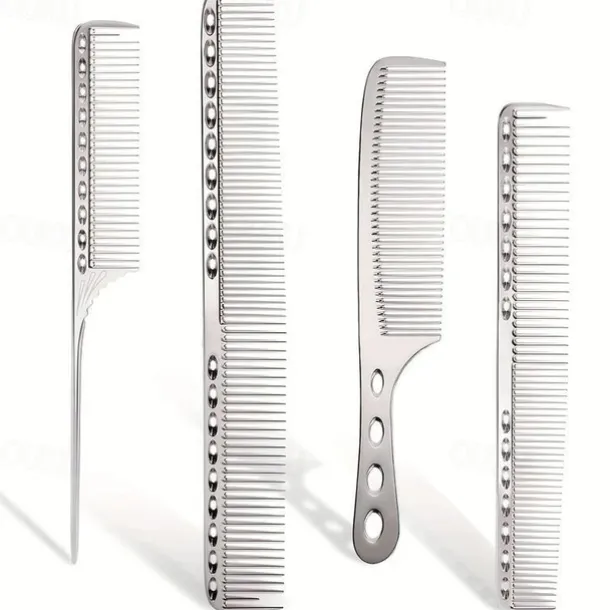 4pcs Professional Stainless Steel Comb Space Aluminum Comb For All Hair Types Hair Styling Comb Fine Cutting Comb Rat Tail Comb Detangling Comb