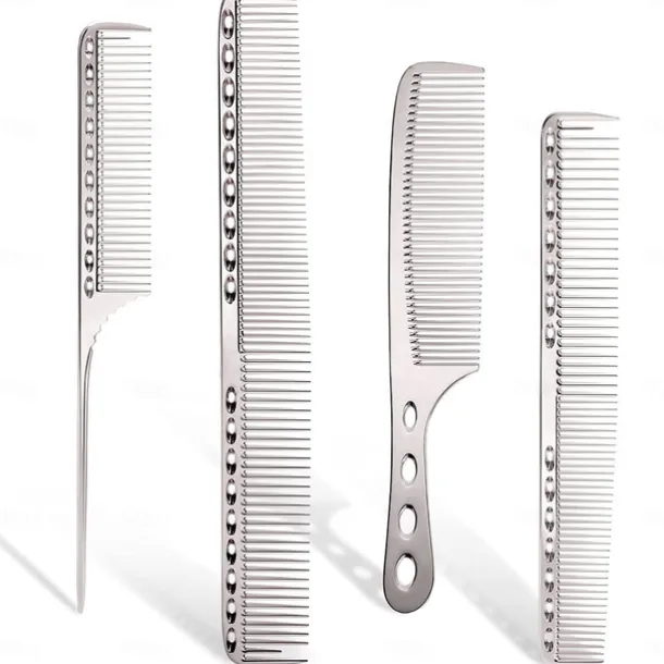 4pcs Professional Stainless Steel Comb Space Aluminum Comb For All Hair Types Hair Styling Comb Fine Cutting Comb Rat Tail Comb Detangling Comb