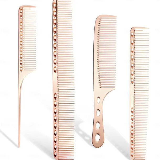 4pcs Professional Stainless Steel Comb Space Aluminum Comb For All Hair Types Hair Styling Comb Fine Cutting Comb Rat Tail Comb Detangling Comb