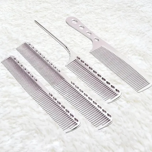 4pcs Professional Stainless Steel Comb Space Aluminum Comb For All Hair Types Hair Styling Comb Fine Cutting Comb Rat Tail Comb Detangling Comb