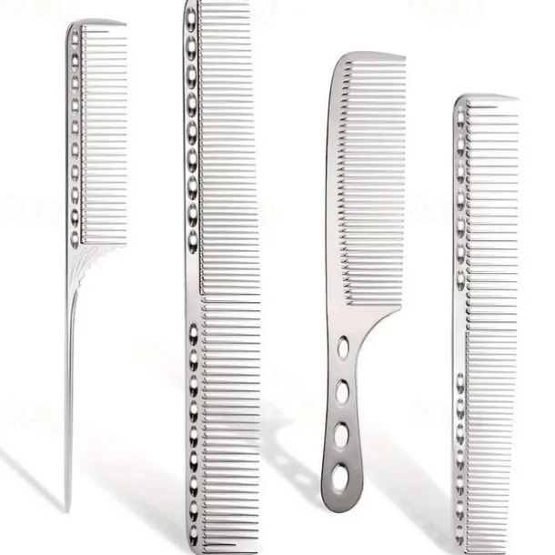 4pcs Professional Stainless Steel Comb Space Aluminum Comb For All Hair Types Hair Styling Comb Fine Cutting Comb Rat Tail Comb Detangling Comb