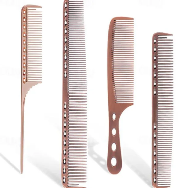 4pcs Professional Stainless Steel Comb Space Aluminum Comb For All Hair Types Hair Styling Comb Fine Cutting Comb Rat Tail Comb Detangling Comb