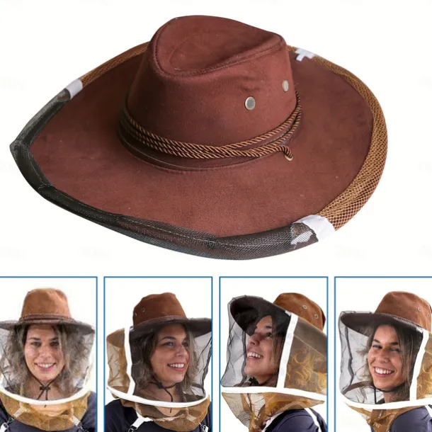 1pcs Protective Cowboy Beekeeper Hat Cowboy Beekeeper Hats with Veil - Durable, Breathable & Protective Gear for Outdoor Activities