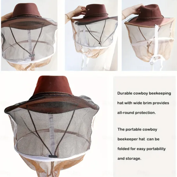 1pcs Protective Cowboy Beekeeper Hat Cowboy Beekeeper Hats with Veil - Durable, Breathable & Protective Gear for Outdoor Activities