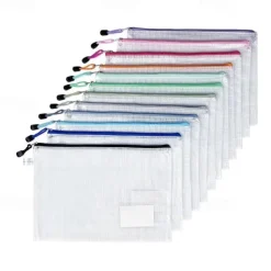 12pcs PVC Stationery Storage Bag Folder File Mesh Zipper Pouch A4 A5 Document Bag File Folders School Office Supplies(Random Color)