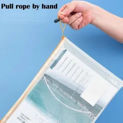 12pcs PVC Stationery Storage Bag Folder File Mesh Zipper Pouch A4 A5 Document Bag File Folders School Office Supplies(Random Color)