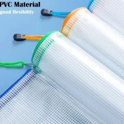 12pcs PVC Stationery Storage Bag Folder File Mesh Zipper Pouch A4 A5 Document Bag File Folders School Office Supplies（Random Color）