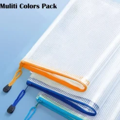 12pcs PVC Stationery Storage Bag Folder File Mesh Zipper Pouch A4 A5 Document Bag File Folders School Office Supplies（Random Color）