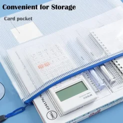 12pcs PVC Stationery Storage Bag Folder File Mesh Zipper Pouch A4 A5 Document Bag File Folders School Office Supplies（Random Color）