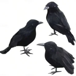 3pcs Realistic Black Crow Feather Halloween Decoration Props Set - Spooky Indoor and Outdoor Decor