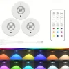 3pcs Rechargeable LED Under Cabinet Light with Remote, Spotlight RGB Color Changing Warm & Neutral White Options Adjustable Brightness Magnetic Mount For Easy Installation for Halloween
