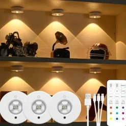 3pcs Rechargeable LED Under Cabinet Light with Remote, Spotlight RGB Color Changing Warm & Neutral White Options Adjustable Brightness Magnetic Mount For Easy Installation for Halloween