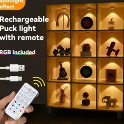 3pcs Rechargeable LED Under Cabinet Light with Remote, Spotlight RGB Color Changing Warm & Neutral White Options Adjustable Brightness Magnetic Mount For Easy Installation for Halloween