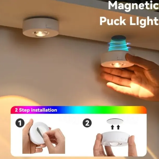 3pcs Rechargeable LED Under Cabinet Light with Remote, Spotlight RGB Color Changing Warm & Neutral White Options Adjustable Brightness Magnetic Mount For Easy Installation for Halloween