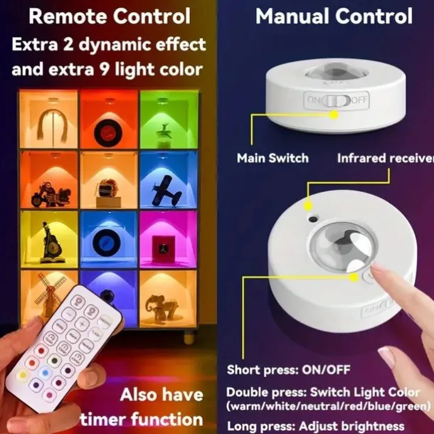 3pcs Rechargeable LED Under Cabinet Light with Remote, Spotlight RGB Color Changing Warm & Neutral White Options Adjustable Brightness Magnetic Mount For Easy Installation for Halloween