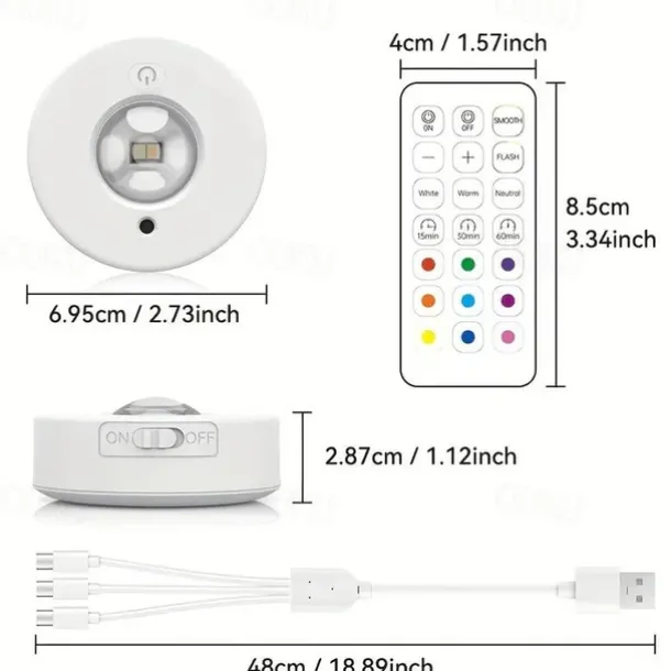 3pcs Rechargeable LED Under Cabinet Light with Remote, Spotlight RGB Color Changing Warm & Neutral White Options Adjustable Brightness Magnetic Mount For Easy Installation for Halloween