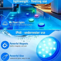 2pcs Rechargeable Submersible Pool Lights with Remote, Swimming Floating Lights IP68 Waterproof Underwater Color Changing Led Floating Lights for Hot Tub Bath