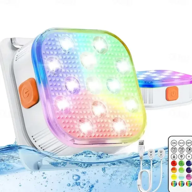 2pcs Rechargeable Submersible Pool LED Light with Remote Control, LED Underwater Light Multicolor LED Diving Pool Light USB Timer Color Changing Aquarium Fish Tank Night Light