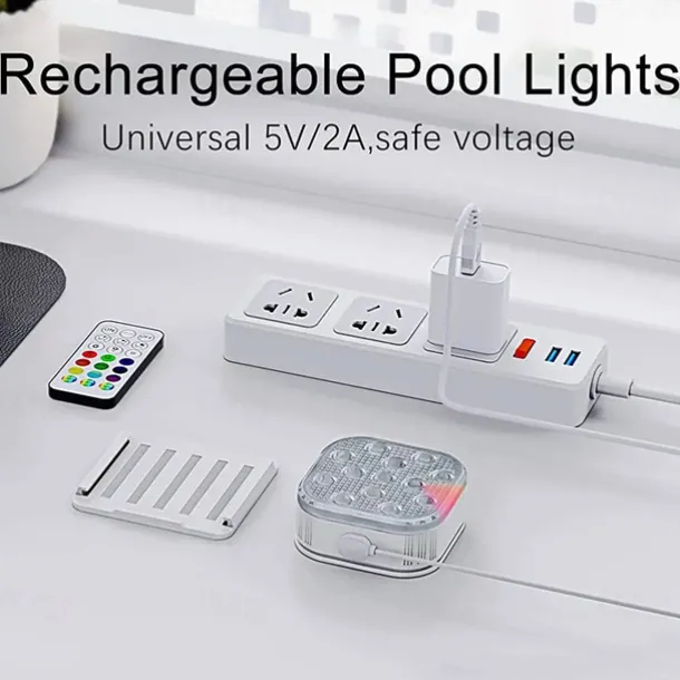 2pcs Rechargeable Submersible Pool LED Light with Remote Control, LED Underwater Light Multicolor LED Diving Pool Light USB Timer Color Changing Aquarium Fish Tank Night Light