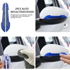 2pcs Reflective Car Stickers Rearview Mirror Reflective Protection Stickers Decals Safety Warning Anti-collision Universal Car Exterior Accessories
