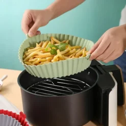 2PCS Reusable Air Fryer Silicone Pot Oven Baking Tray for Pizza Airfryer Silicone Basket Fried Chicken Grill Pan Mat for Kitchen