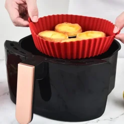 2PCS Reusable Air Fryer Silicone Pot Oven Baking Tray for Pizza Airfryer Silicone Basket Fried Chicken Grill Pan Mat for Kitchen