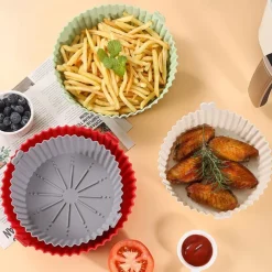 2PCS Reusable Air Fryer Silicone Pot Oven Baking Tray for Pizza Airfryer Silicone Basket Fried Chicken Grill Pan Mat for Kitchen