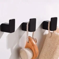 3PCS Robe Hook Wall Mounted Bathroom Towel Hook Black Stainless Steel Vintage Coat Hooks Hanger Single Decorative Bag Key Hat Clothes Rack