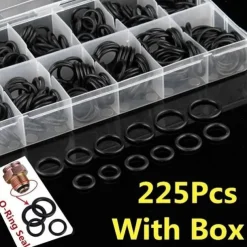 225Pcs Rubber O-Ring Washer Seals Assortment Black For Car 18 Sizes