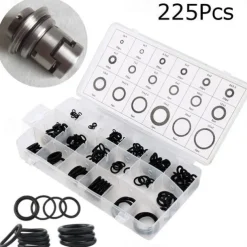 225Pcs Rubber O-Ring Washer Seals Assortment Black For Car 18 Sizes