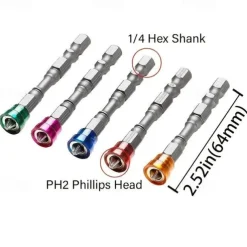 5/10Pcs S2 Alloy PH2 Phillips Single Head Magnetic Screwdriver Bits Anti-Slip 1/4 Inch Hex Shank Drywall Electric Screwdriver Tools