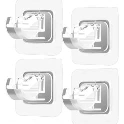 4Pcs Self Adhesive Curtain Rod Bracket Punch-free Curtain Rod Clips Nail-Free Hook Adjustable Shower Curtain Rod Hanging Holder