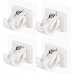 4Pcs Self Adhesive Curtain Rod Bracket Punch-free Curtain Rod Clips Nail-Free Hook Adjustable Shower Curtain Rod Hanging Holder