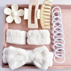 16pcs Skincare Headband Set, Headband Set for Face Washing Spa and Makeup, Including 1 Hairband, Wristband, 3 Hair Claw Clips and 10 Hair Ties, Gift for Women and Girls