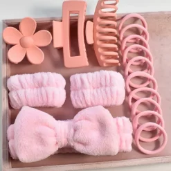 16pcs Skincare Headband Set, Headband Set for Face Washing Spa and Makeup, Including 1 Hairband, Wristband, 3 Hair Claw Clips and 10 Hair Ties, Gift for Women and Girls